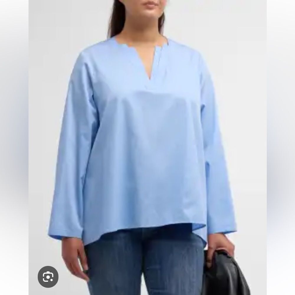 HARSHMAN Top NWT Ida Tunic V neck Pleated Anthropologie Cotton Blue Plus Size 2X